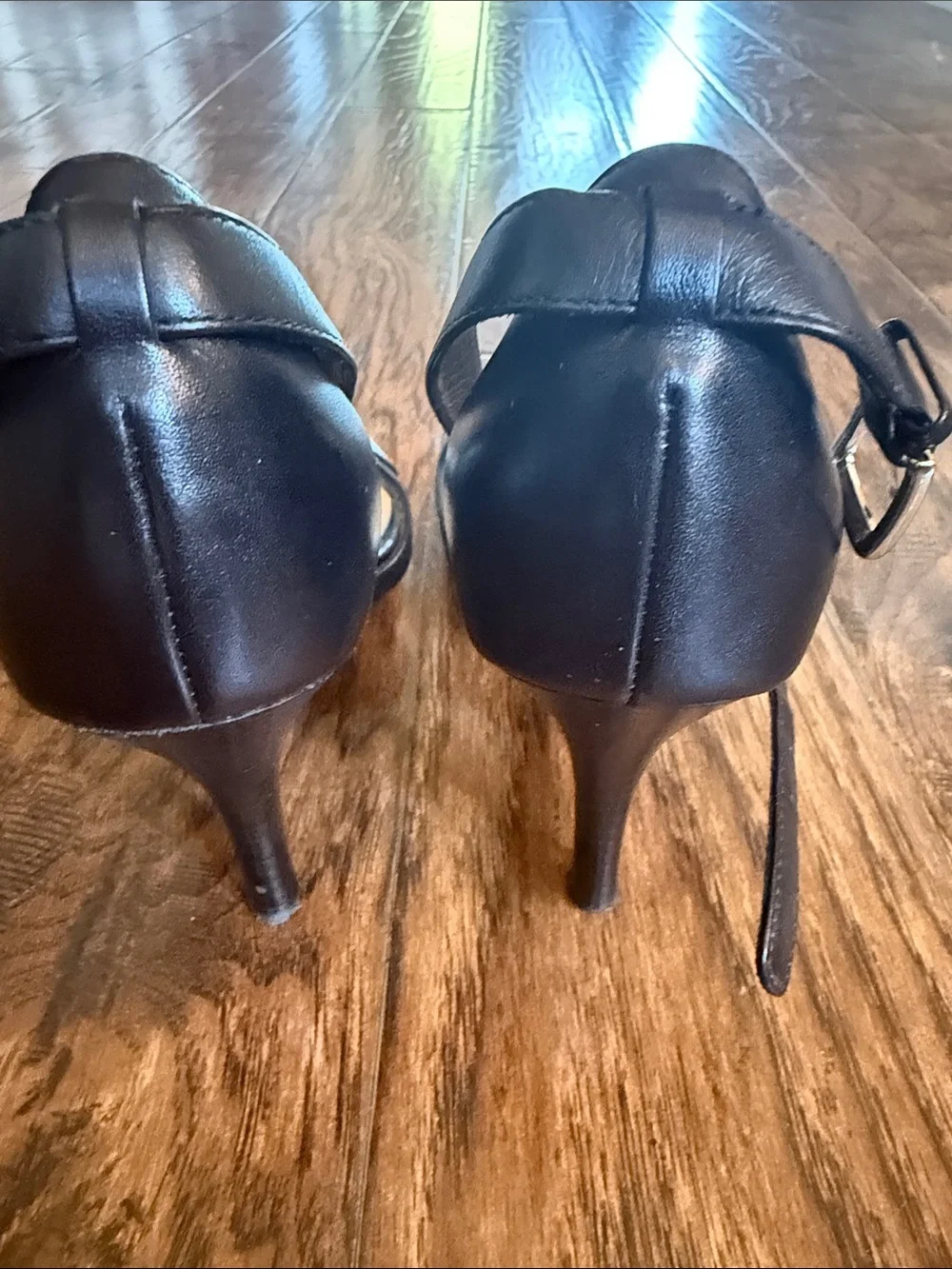 Cole Haan Black Leather Strappy Sandal Heels, size 7.5